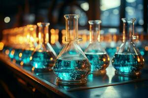 laboratorio cristalería sirve como un fascinante química Ciencias antecedentes ai generado foto