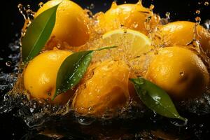 Refreshing treat, mango in splash, quenching thirst on a scorching day AI Generated photo