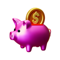 cute piggy bank with dropping coin 3d render icon png