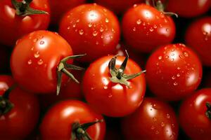 Tomatoes, Organic red tomatoes in market. Generative Ai photo