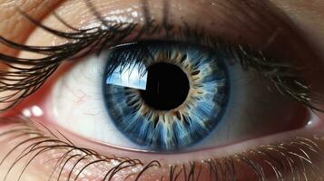 un humano azul ojo realista hermosa. ojo. generativo ai foto