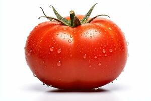 Fresh tomato with water droplets isolated on white background. Generative Ai photo