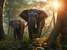 Animal. Thai elephants in the forest. Generative Ai. photo