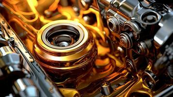 Oil wave splashing in Car engine with lubricant oil. Concept of lubricate motor oil and Gears. Generative AI photo