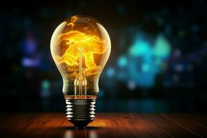 Glowing glass light bulb signifies bright ideas AI Generated photo