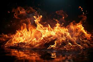 Vibrant flames isolated on black background AI Generated photo