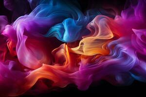 Prismatic smoke backdrop, Colorful hues on black, brick wall, neon light AI Generated photo