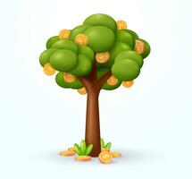 Money investment. Money tree with coins underneath. 3d vector, suitable for business and design elements vector