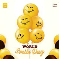 World Smile Day. Yellow smile balloon, 3d vector, suitable for events vector