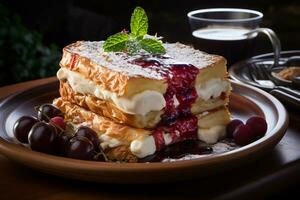 Indulging in a mouthwatering Monte Cristo amidst natures serenity AI Generated photo