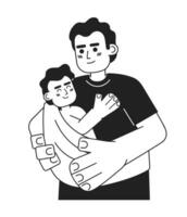 Father taking baby everywhere monochrome concept vector spot illustration. Newborn inside sling carrier 2D flat bw cartoon characters for web UI design. Isolated editable hand drawn hero image