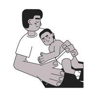 Skin to skin sleeping monochrome concept vector spot illustration. Bond between father and child. Fatherhood 2D flat bw cartoon characters for web UI design. Isolated editable hand drawn hero image