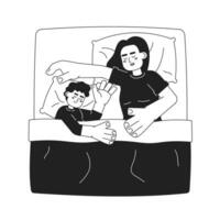 Taking a nap with baby monochrome concept vector spot illustration. Sleeping in one bed. Mother, child 2D flat bw cartoon characters for web UI design. Isolated editable hand drawn hero image