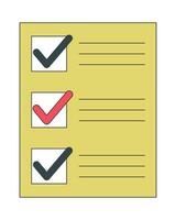 Checklist flat line color isolated vector object. To do list with tasks. Text on paper. Editable clip art image on white background. Simple outline cartoon spot illustration for web design