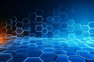 Futuristic sci fi backdrop, Blue hexagons, cardiogram, honeycomb pattern, vibrant gradient AI Generated photo