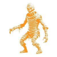 Walking mummy - Halloween halftone dotted realistic clipart. Offset texture Vintage illustration in 90s grunge style vector