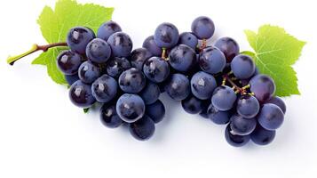 Fresh grapes with leaves isolated on white background. Generative Ai photo