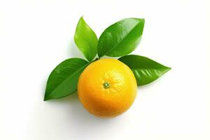naranja con cortar en medio y verde hojas aislado en blanco antecedentes. naranja jugo. generativo ai foto