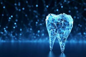 Dentist clinic idea low poly blue tooth art with abstract aesthetic AI Generated photo