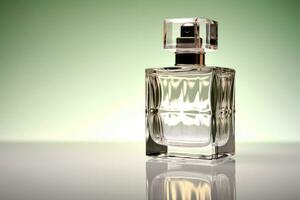 Elegant transparent bottle perfume on white background. Genaretive Ai photo