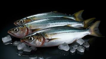 Fresh mackerel fish on ice. Mackerel fish. Generative Ai photo