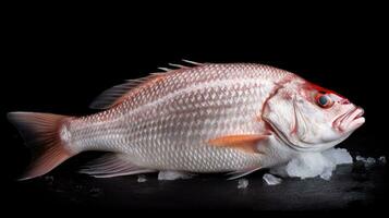 A fresh white snapper fish on ice. snapper fish. Generative Ai photo