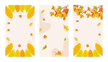 conjunto de otoño hojas vertical antecedentes para social medios de comunicación cuentos, volantes, invitación, promoción, publicidad, acción de gracias día, saludo tarjeta. amarillentas follaje modelo con Copiar espacio para texto. vector