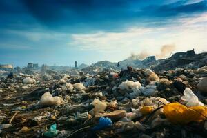 Landfill waste pile serves as a stark reminder of pollutions impact AI Generated photo