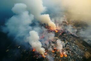 Trash piles smoldering in aerial scene underline grave environmental concern AI Generated photo