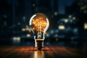 Connected ideas gleam like a glowing light bulb in a network AI Generated photo