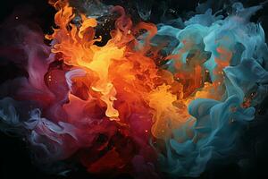 Elemental fusion, Black canvas merges fire and water AI Generated photo