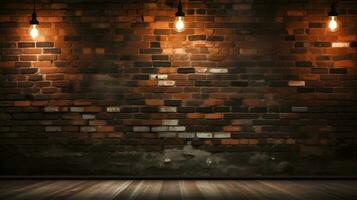 brick wall with vintage lamp light background photo