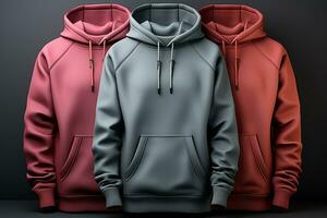 Design mockup clothes, realistic 3D rendering of blank hoodies AI Generated photo