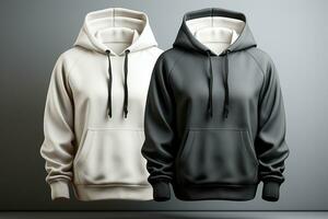 3D rendering, realistic white and black hoodie templates for design AI Generated photo