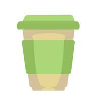 Green paper cup for hot coffee or tea. Drink isolated vector illustration for coupons, banners, ads, apps, menu