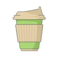 Green paper cup for delicious coffee. Drink vector illustration design for coupons, banners, ads, apps, menu