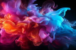 Prismatic smoke backdrop, Colorful hues on black, brick wall, neon light AI Generated photo