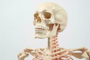 A death human skeleton model isolated on white background. Medical education on human skeleton. Generative AI photo