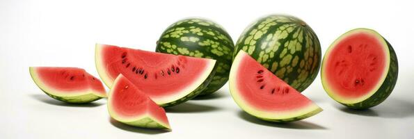 Set of watermelon and sliced watermelon isolated on white background. Generative Ai photo