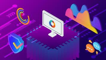 datos análisis diagramas y gráficos. datos visualización concepto. 3d isométrica vector ilustración.