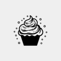 cupcake with a cream, hand drawn vector doodle sketch icon, sweet dessert