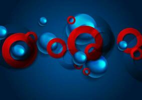 Glossy blue red abstract circles and balls geometric background vector