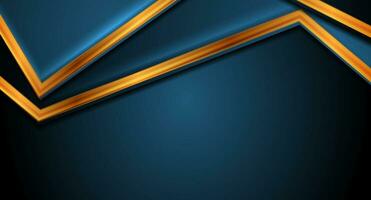 Blue abstract background with glossy golden stripes vector