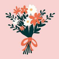 Postcard in flat style. A beautiful, lush bouquet of fresh flowers. vector