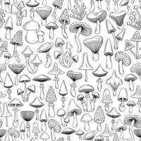 Doodle black and white pattern. Sketch drawing of forest mushroom. vector