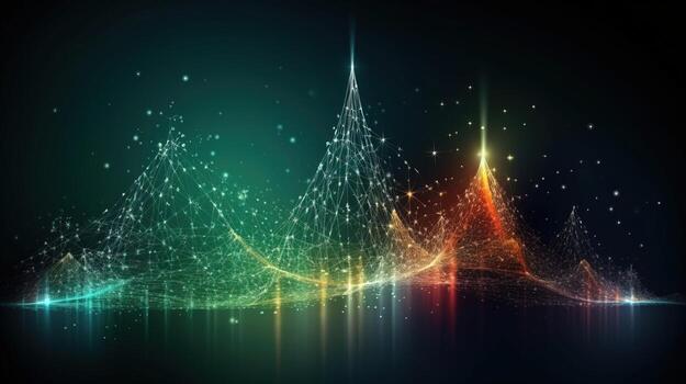 Navidad nuevo año gráfico brillante antecedentes de abeto conífero bosque. ai generado. foto