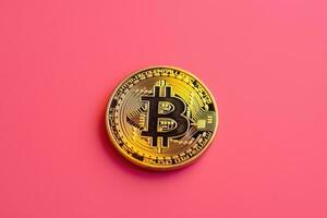 bitcoin on a vibrant pink background photo