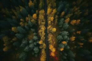 an aerial view of a vibrant forest with yellow and green trees photo