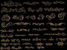 Golden vintage floral elements art deco style decorative border frames and dividers. vector