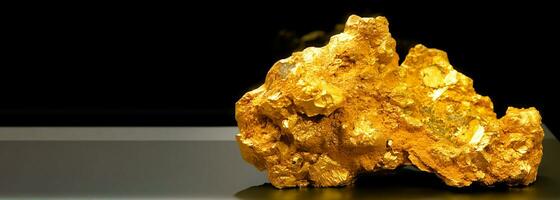 Gold is rare precious natural geological stone on gradient background in low key, isolate. AI generated. photo